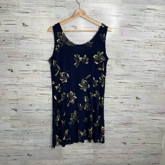 Vintage blue floral mini swing dress size large - Picture 1 of 8